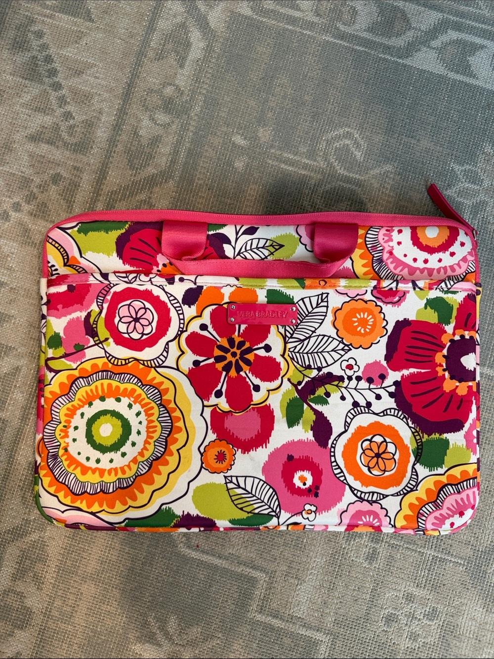 Vera Bradley Vibrant Floral Multicolor Laptop Sleeve - Pink, Orange, Green
